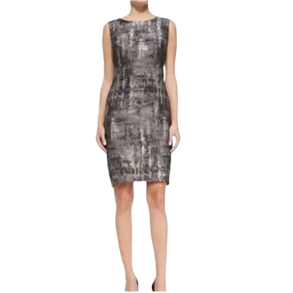 Lafayette 148 New York Sleeveless Sheath Dress Shimmer Angelina Silver Black, 10